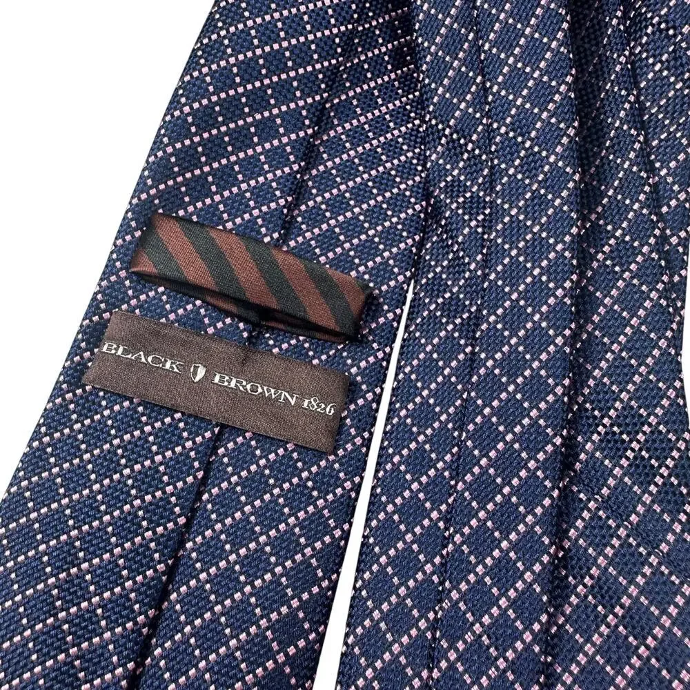Black Brown 1826 100% Silk Mens Neck Tie Navy Blue Pastel Pink‎ Woven Plaid